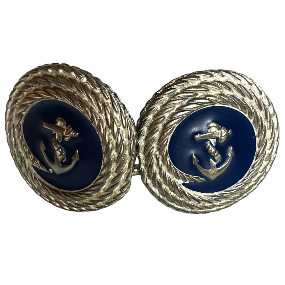 vintage Douglas Paquette Nautical Rope Anchor Buckle‎ Enamel Silver Belt Signed